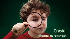  Presentation with looking glass - Presentation theme consisting of boy looking through magnifying glass background and a forest green colored foreground