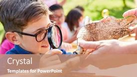  Presentation with magnifying glass - Presentation theme enhanced with boy-looks-interested-in-tree background and a coral colored foreground