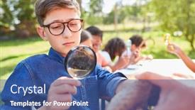  Presentation with magnifying glass - Theme with boy-looks-through-a-magnifying background and a ocean colored foreground