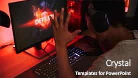  Presentation with computer room - PPT theme with boy losing while playing video background and a  colored foreground