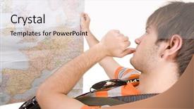  Presentation with map - Slides consisting of boy lost - tourist with map background and a  colored foreground