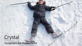  Presentation with forest winter - Slide deck with boy lying in cross-country background and a light gray colored foreground