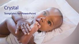  Presentation with baby congratulation boy blue - Slides consisting of boy lying in his crib background and a sky blue colored foreground