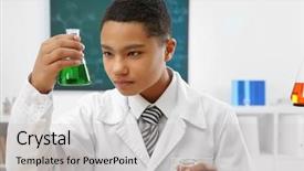  Presentation with chemistry - PPT theme with boy making experiment in chemistry background and a light gray colored foreground