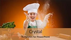  Presentation with dough - Audience pleasing PPT theme consisting of creative food - boy making pizza dough backdrop and a gold colored foreground