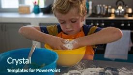  Presentation with dough - Audience pleasing PPT theme consisting of boy mixing dough in yellow backdrop and a  colored foreground