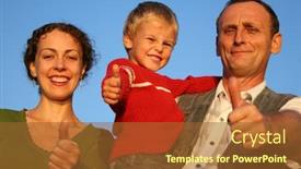 Presentation with grandfather - Colorful presentation theme enhanced with boy-mother-and-grandfather-giving backdrop and a tawny brown colored foreground