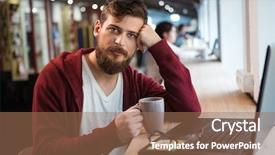  Presentation with coffe - Amazing presentation design having boy mustache - handsome attractive young guy drinking backdrop and a  colored foreground