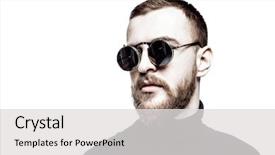  Presentation with vernier caliper bearing isolated - Presentation featuring boy mustache - handsome bearded hipster man wearing background and a light gray colored foreground