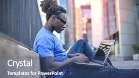  Presentation with outdoors - Slide deck with boy mustache - young man sitting outdoors background and a  colored foreground