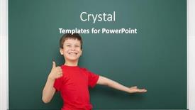  Presentation with school board - Beautiful PPT theme featuring boy near the school board backdrop and a ocean colored foreground