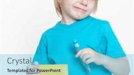  Presentation with light book - Amazing presentation design having boy of preschool age with book on a light background backdrop and a cyan colored foreground