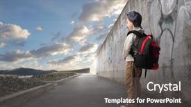  Presentation with city street - Amazing slide deck having boy on a city street backdrop and a  colored foreground