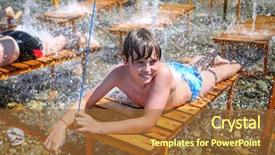  Presentation with beach - Presentation design with boy on a lounger takes hydromassage shower on the beach background and a red colored foreground