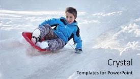  Presentation with double down - Slide deck enhanced with boy on a sled sledding background and a light blue colored foreground