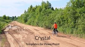  Presentation with rural road - PPT theme consisting of boy on bicycle on rural road background and a coral colored foreground
