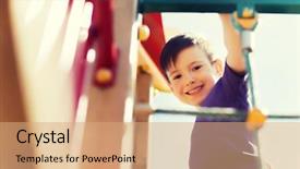  Presentation with children climbing - Presentation design having boy on children playground climbing background and a coral colored foreground