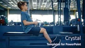 Presentation with exercise - PPT theme consisting of boy-on-exercise-machine-training background and a navy blue colored foreground