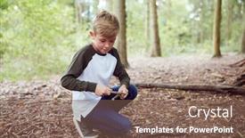  Presentation with forest fire - Presentation theme consisting of boy-on-outdoor-camping-trip background and a violet colored foreground