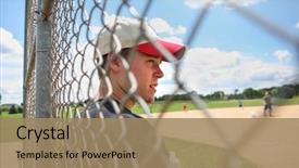  Presentation with teen - Cool new PPT layouts with boy on sidelines at baseball backdrop and a coral colored foreground