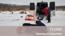  Presentation with two men climbing - Presentation theme with boy outdoor on winter day background and a gray colored foreground
