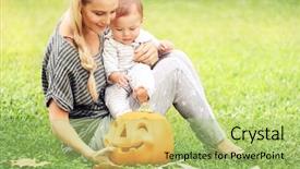  Presentation with happy baby - PPT layouts consisting of boy outdoors sitting on green background and a mint green colored foreground
