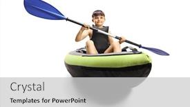  Presentation with kayak - Audience pleasing slide set consisting of boy-paddling-in-a-kayak backdrop and a light gray colored foreground