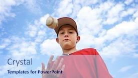  Presentation with tossing - Colorful slide deck enhanced with boy-pitcher-tossing-a-baseball backdrop and a sky blue colored foreground