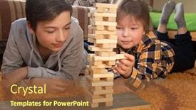  Presentation with children playing - Slide set consisting of boy-play-game-together-children background and a tawny brown colored foreground