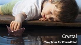  Presentation with water ship - Slides with boy play in paper ship background and a wine colored foreground