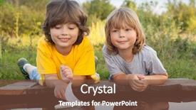  Presentation with play - Presentation design consisting of boy play in puddle summer background and a tawny brown colored foreground