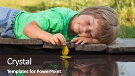  Presentation with water ship - Audience pleasing slide deck consisting of boy play with autumn leaf backdrop and a tawny brown colored foreground