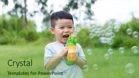  Presentation with play infants and toddlers - Slide deck featuring boy play with bubble gun background and a seafoam green colored foreground
