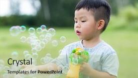  Presentation with bubble - PPT theme with boy play with bubble gun background and a  colored foreground