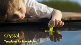  Presentation with water ship - Slide deck with boy play with leaf ship background and a  colored foreground