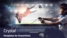  Presentation with video game - PPT theme enhanced with boy playing a video game background and a navy blue colored foreground