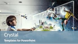  Presentation with video game - Presentation design consisting of boy playing a video game background and a seafoam green colored foreground