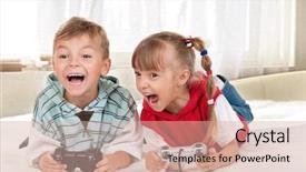  Presentation with children little child girl plays - PPT layouts consisting of boy playing a video game background and a coral colored foreground