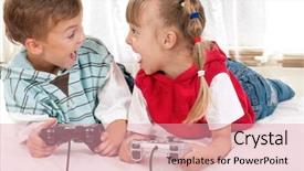  Presentation with children little child girl plays - Theme enhanced with boy playing a video game background and a coral colored foreground