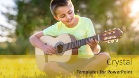  Presentation with acoustic - Slide set consisting of boy-playing-acoustic-guitar background and a gold colored foreground