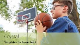  Presentation with summer basketball camp - Theme enhanced with boy-playing-basketball-during-training background and a mint green colored foreground