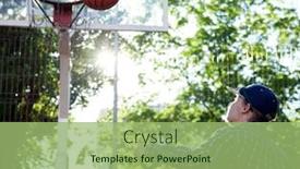  Presentation with sports field - Cool new PPT layouts with boy-playing-basketball-outdoors backdrop and a mint green colored foreground