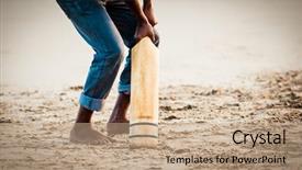  Presentation with tropical beach sunset - PPT theme consisting of boy playing cricket at sunset background and a coral colored foreground