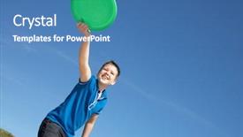  Presentation with frisbee - PPT theme having boy playing frisbee on beach background and a teal colored foreground