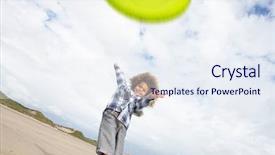  Presentation with frisbee - Amazing PPT theme having boy playing frisbee on beach backdrop and a sky blue colored foreground