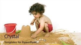  Presentation with history earth globe isolated white - Presentation consisting of boy playing in the sand background and a yellow colored foreground