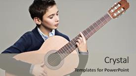  Presentation with acoustic - PPT layouts consisting of boy playing on acoustic guitar background and a light gray colored foreground