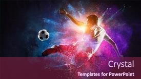  Presentation with soccer - Presentation theme featuring boy-playing-soccer-hitting background and a violet colored foreground