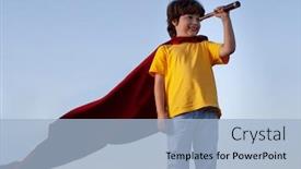  Presentation with super heroes - Amazing PPT theme having boy-playing-super-heroes backdrop and a light blue colored foreground