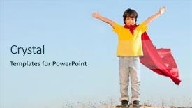  Presentation with superhero - Beautiful theme featuring action cartoon - boy playing superheroes backdrop and a sky blue colored foreground